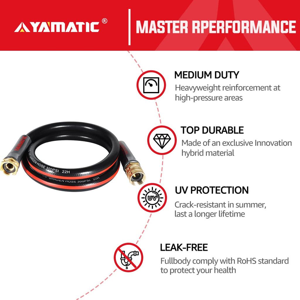 YAMATIC Female to Female Short Garden Hose 5/8 in x 5 ft, 2 in 1 Dual Use Heavy Duty Leader Hose with Solid Brass Connector
