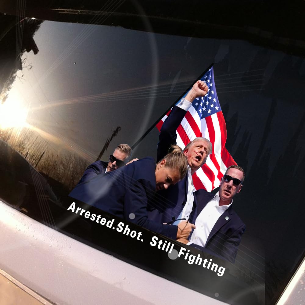 2pcs Trump Fight Decals, Trump Peeking 2024 American Flag Vinyl Stickers Trump Arrested Shot Still Fighting Bumper Sticker for Car Truck Windows Laptop,Great Gift for Any Patriot (Trump Fight)