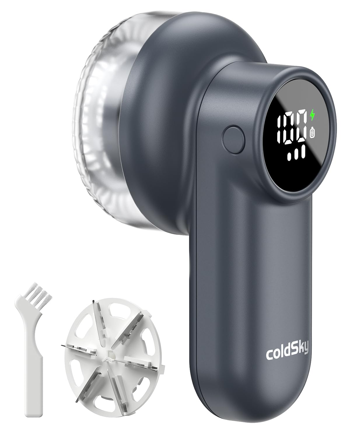 coldSky Rechargeable Fabric Shaver, Lint Shaver with Digital Display, Sweater Shaver with 6-Leaf Blades and Safety Lock, 3-Speeds Defuzzer Remove Fuzz, Pills from Clothes, Furniture, Sofa, Dark Gray