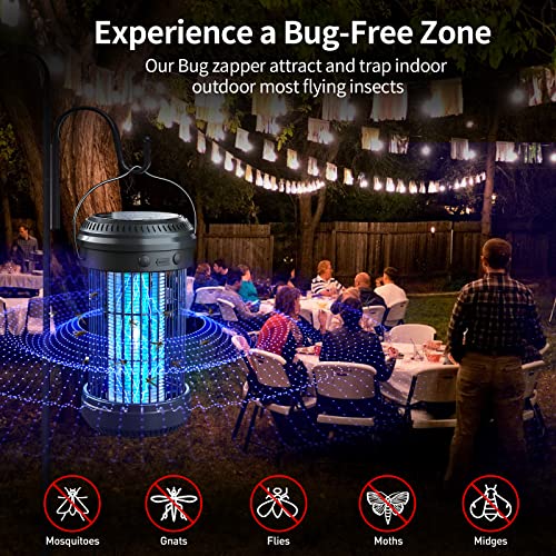 Solar Bug Zapper Outdoor, Electric Mosquito Zapper with 3600mAh Rechargeable Battery for Home, Backyard, Camping, 4200V High Powered 3 in 1 Fly Insect Killer for Mosquitoes, Gnats, Flies, Moths