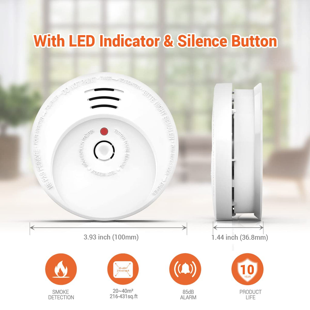 Jemay Smoke Detector, Smoke Alarm with Advanced Photoelectric Technology, Smoke Detector with Test Button and Low Battery Reminder, Fire Alarm with Battery Backup Used in Home, AW106, 10 Packs