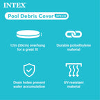 INTEX 28020E Pool Cover: For 8ft Round Easy Set Pools – Includes Rope Tie – Drain Holes – 12in Overhang – Snug Fit