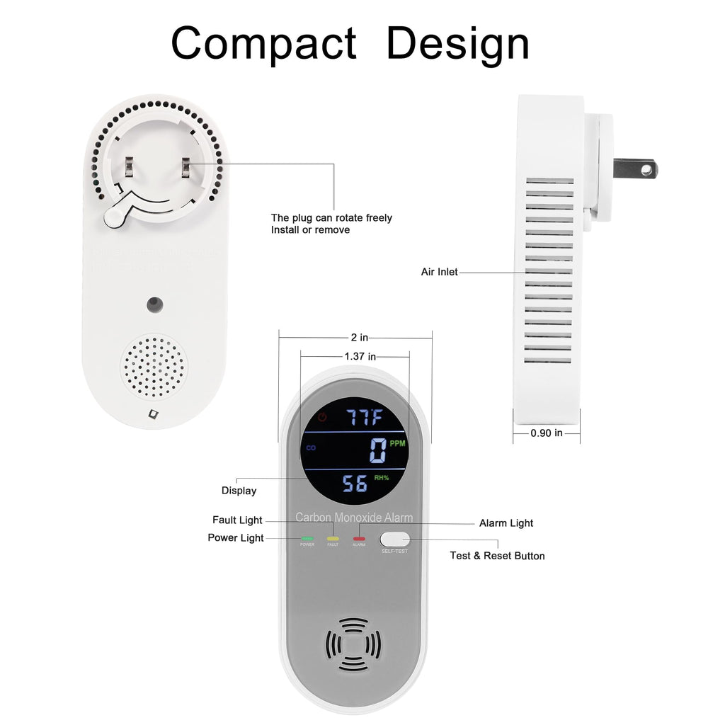 Plug in Carbon Monoxide Detector, Carbon Monoxide Alarm,Real-time Digital Display 3-in-1 Level: PPM,°F & Humidity, Co Detector Monitor for Home,RV,Apartment