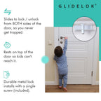 3 Pack – GlideLok Child Safety Door Top Lock | Adults Can Operate from Either Side | Works on Interior & Exterior Doors | for Elderly Caregivers, Toddler Parents