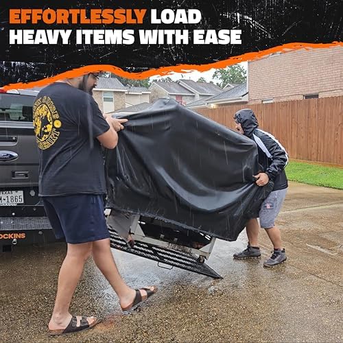 Mockins XL 60"x30"x5" Folding Hitch Cargo Carrier with Ramp | Heavy Duty Trailer Hitch Basket Cargo Carrier with Portable Wheelchair Ramp | 500 Lbs. Cap Weatherproof Steel Scooter Rack & Accessories