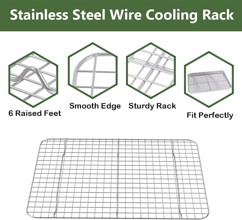 ROTTAY Baking Sheet, Half Sheet Pan with Cooling Rack Set [2 Pans + 2 Racks], Stainless Steel Baking Pan for Oven, Warp Resistant & Heavy Duty & Rust Free, Size 18 x 12 x 1 Inches