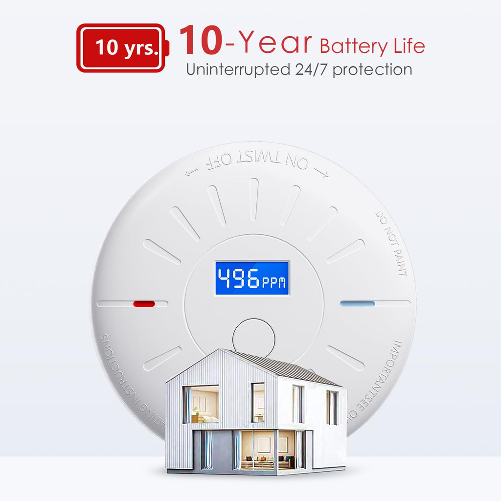 6 Pack 10 Year Battery Operated Smoke and Carbon Monoxide Detector, Portable Fire Co Alarm for Home and Kitchen (White)