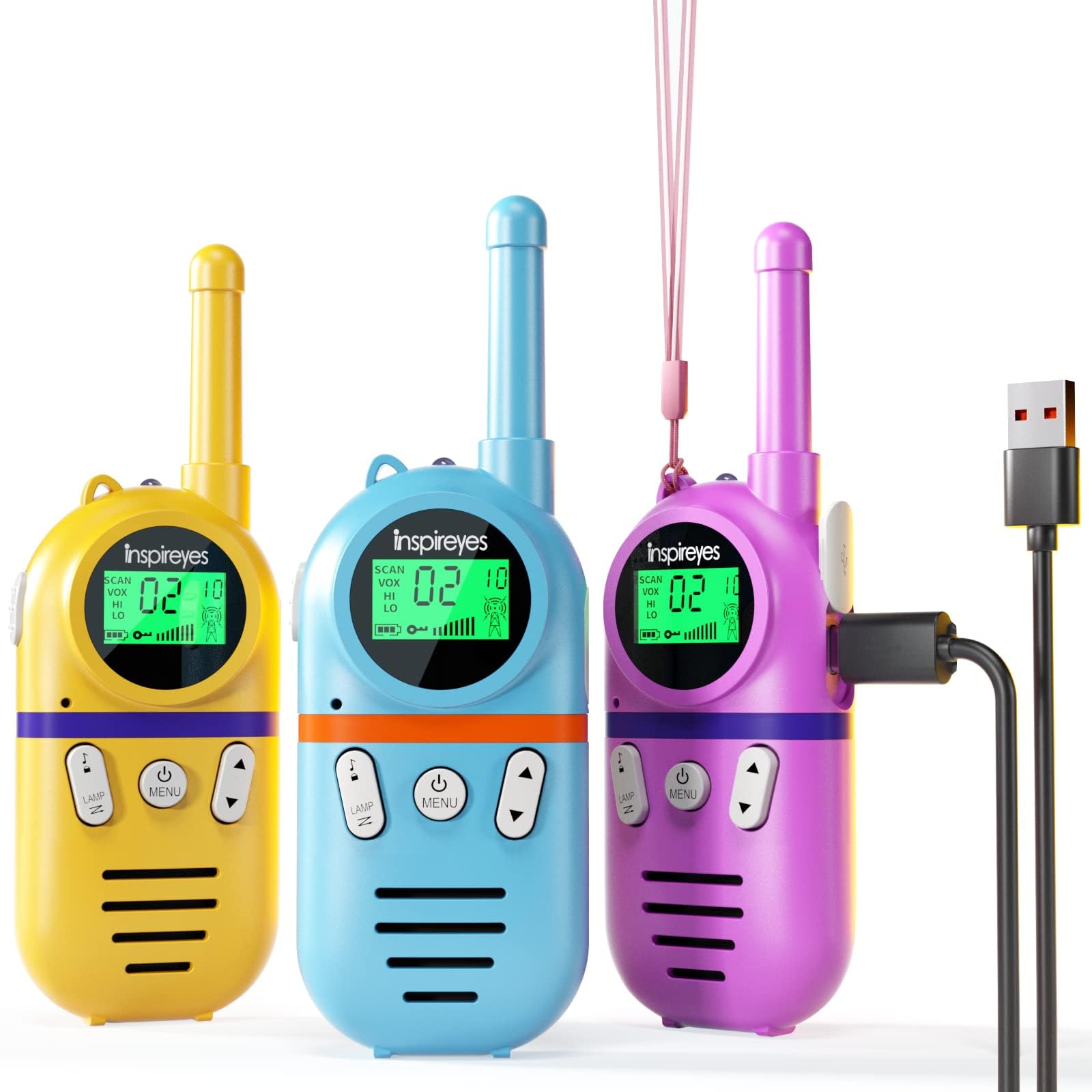 Inspireyes Walkie Talkies for Kids Rechargeable,Toys for Boys and Girls Ages 3-12, 3 Pack Long Range 2-Way Radios, Birthday Gifts,Christmas Stockings, Outdoor Play, Family Games, Hiking Camping Gear