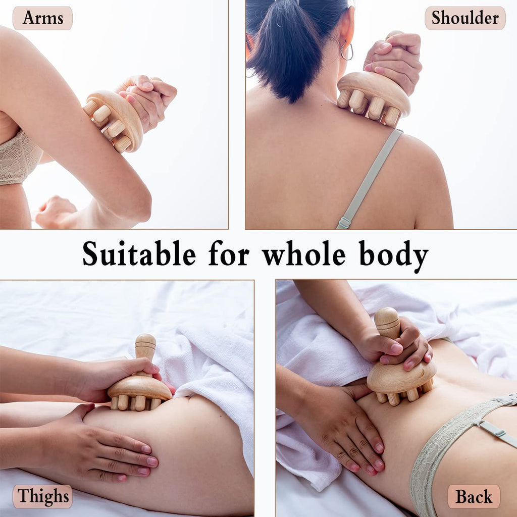 xukele Wood Therapy Mushroom Massage Tools, Wooden Mushroom Massager, Anti Cellulite Lymphatic Drainage Therapy Massage Cup Tools for Body Shaping