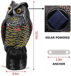 Hausse Solar Fake Horned Owl Statue, Solar Powered Halloween Motion Activated Scarecrow Deterrent Owl with Red Eyes, Scary Sound Scare Birds Away for Garden Yard Outdoor