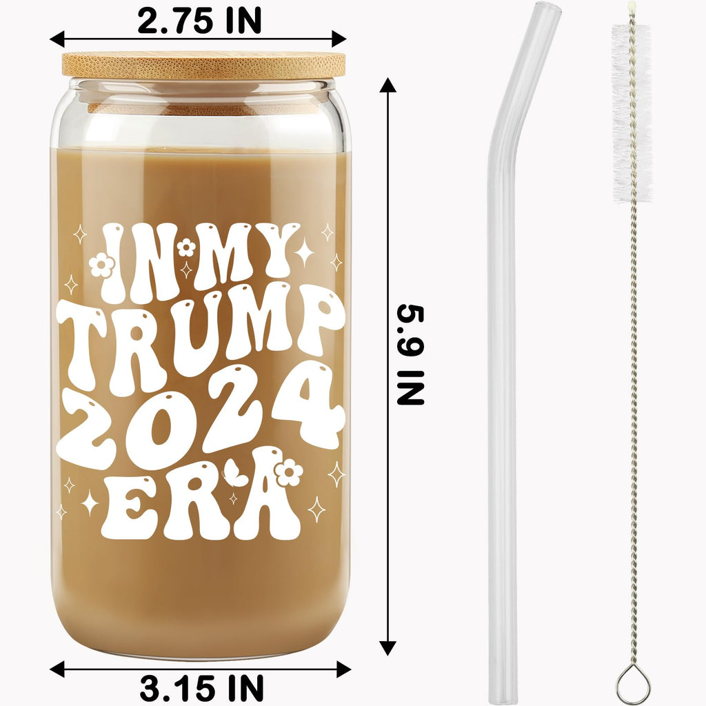In My Trump 2024 Era, Trump Gift, Gift for Dad ,Gift for Mom, Patriotic Tumbler, Trump 2024, Friend Gag Tumbler, Coworker Gag Novelty Cup, Trump for President Glass Can, Trump Beer Cup w/Straw and Lid