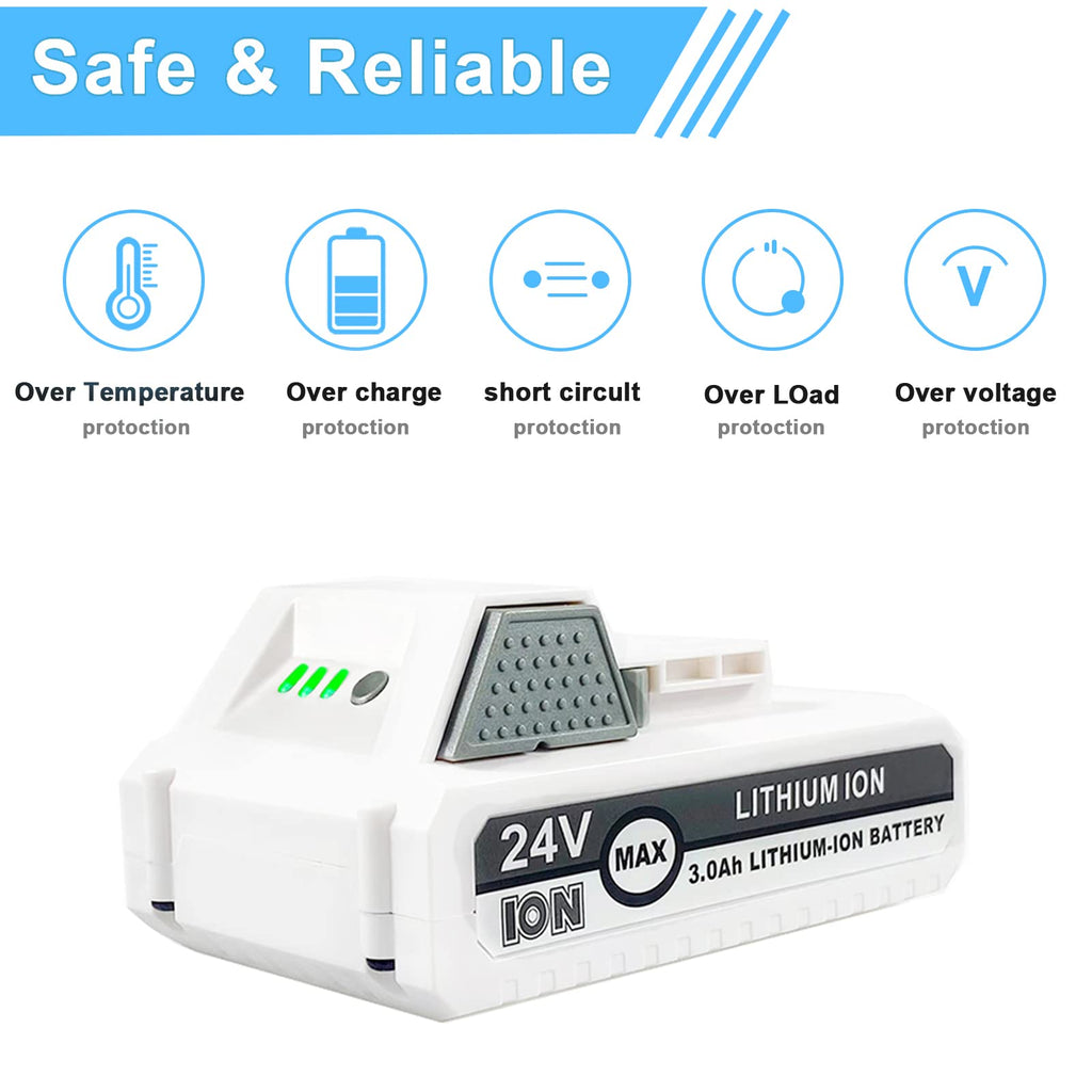 Moccdor 3.0Ah 24V Replacement Lithium-ion Battery for Snow Joe + Sun Joe 24V Series Cordless Power Tools, Compatible with Snow Joe 24VBAT-LTX 24VBAT-LTW 24VBAT-LTE 24VBAT 24V-X2-SB18 24VBAT-XR