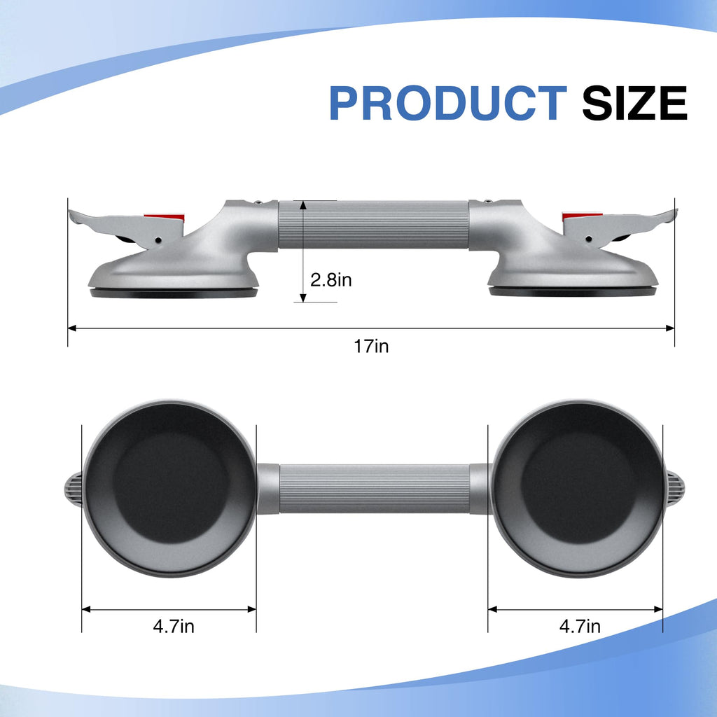 DAILYLIFE Shower Grab Bar for Bathtubs and Showers, 17 inch Heavy Duty Shower Handle with Strong Suction Cup, 300lbs Safety Shower Handrails for Seniors and Elderly, Silver