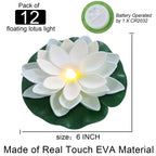 LACGO 12 PCS Waterproof Floating Lotus Light - 6'' Floating Flower Light Battery Operated Water Activated Warm White Pool Flower Lamp Wedding Anniversary Garden Decoration(6 Inch, White)
