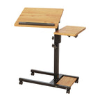LINGMI Mobile Height Adjustable Laptop Desk with Mouse Pad, Portable Laptop Desk Rolling Tiltable Table with Small Side Table for Couch,Rolling Computer Stand (Natural Color)