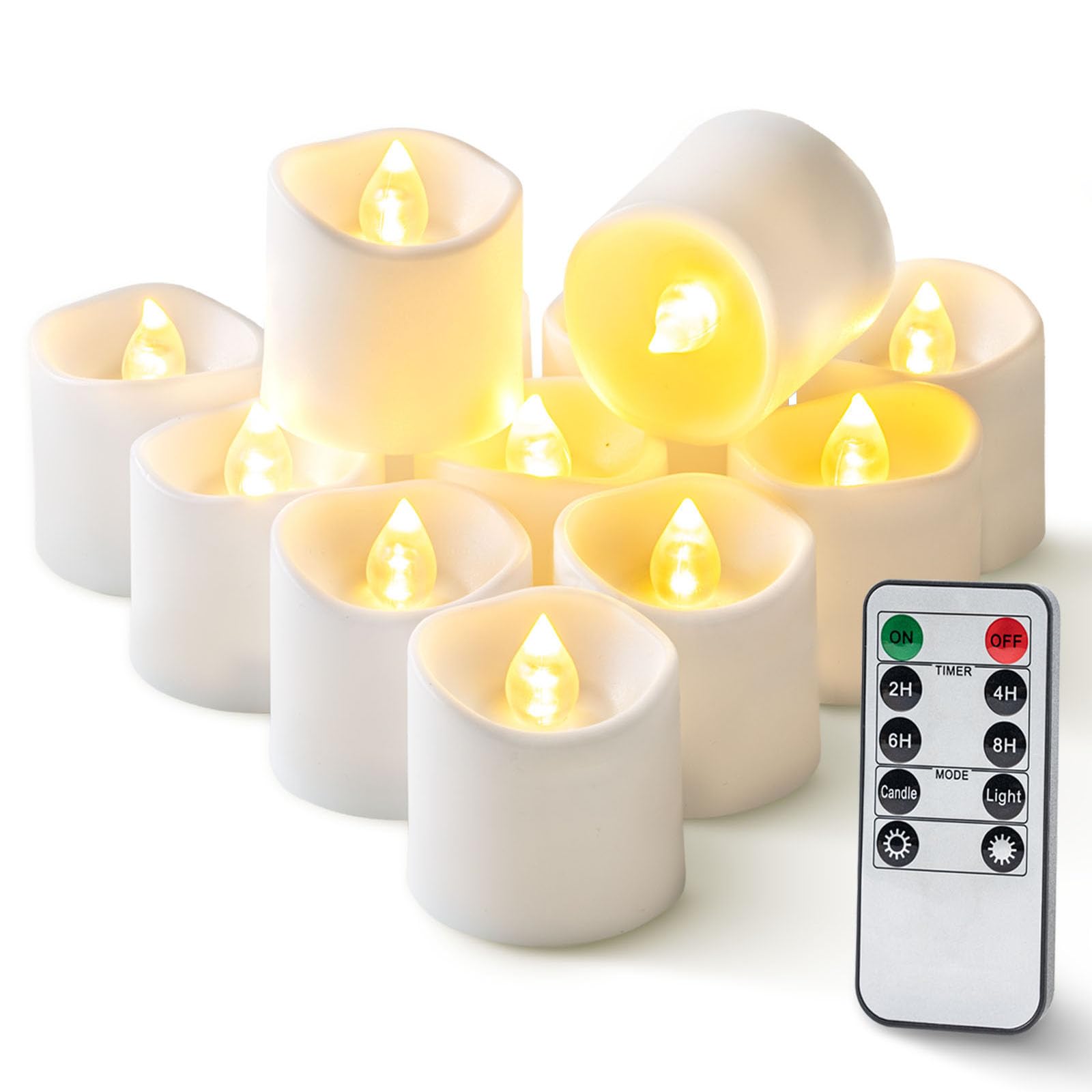 Homemory 12Pack 400+Hour Remote Control Flameless Candles, 2/4/6/8H Timer Led Votive Candles, Battery Operated Tea Lights for Wedding Table Centerpiece, Holidays, Halloween Pumpkins, Christmas Decor