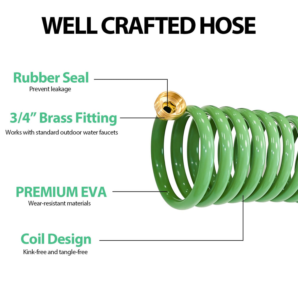SUTEKUS  Coil Hose Water Hoses Coiled Boat Hose Lightweight Self Coiling Garden Hose With 3/4 inch Brass Fittings (15FT)