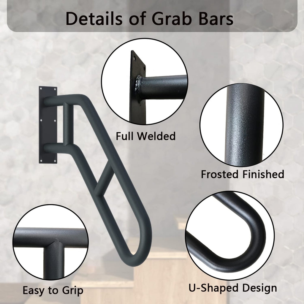 Upgraded Stair Handrails for 1-3 Steps, Wall Mounted Safety Grab Bar with Matte Finish, 27" Length Handrails for Outdoor and Indoor, Hand Rail with 2 Anti-Skid Crossbar Good for Elderly,Kids,Disabled