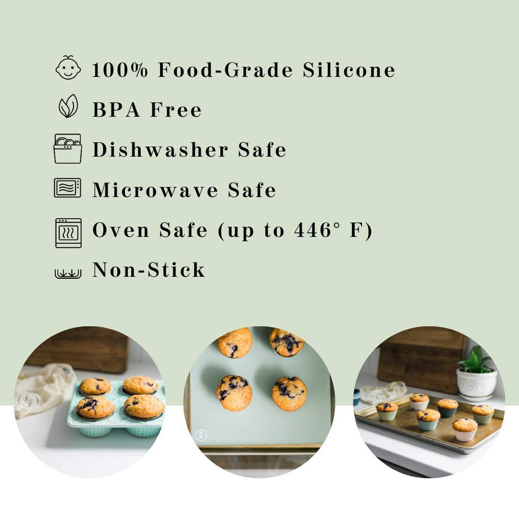 The Silicone Kitchen Reusable Silicone Baking Cup Silicone Muffin Liners for Cupcakes, BPA Free, Regular, 12 Pack, White Blue Green