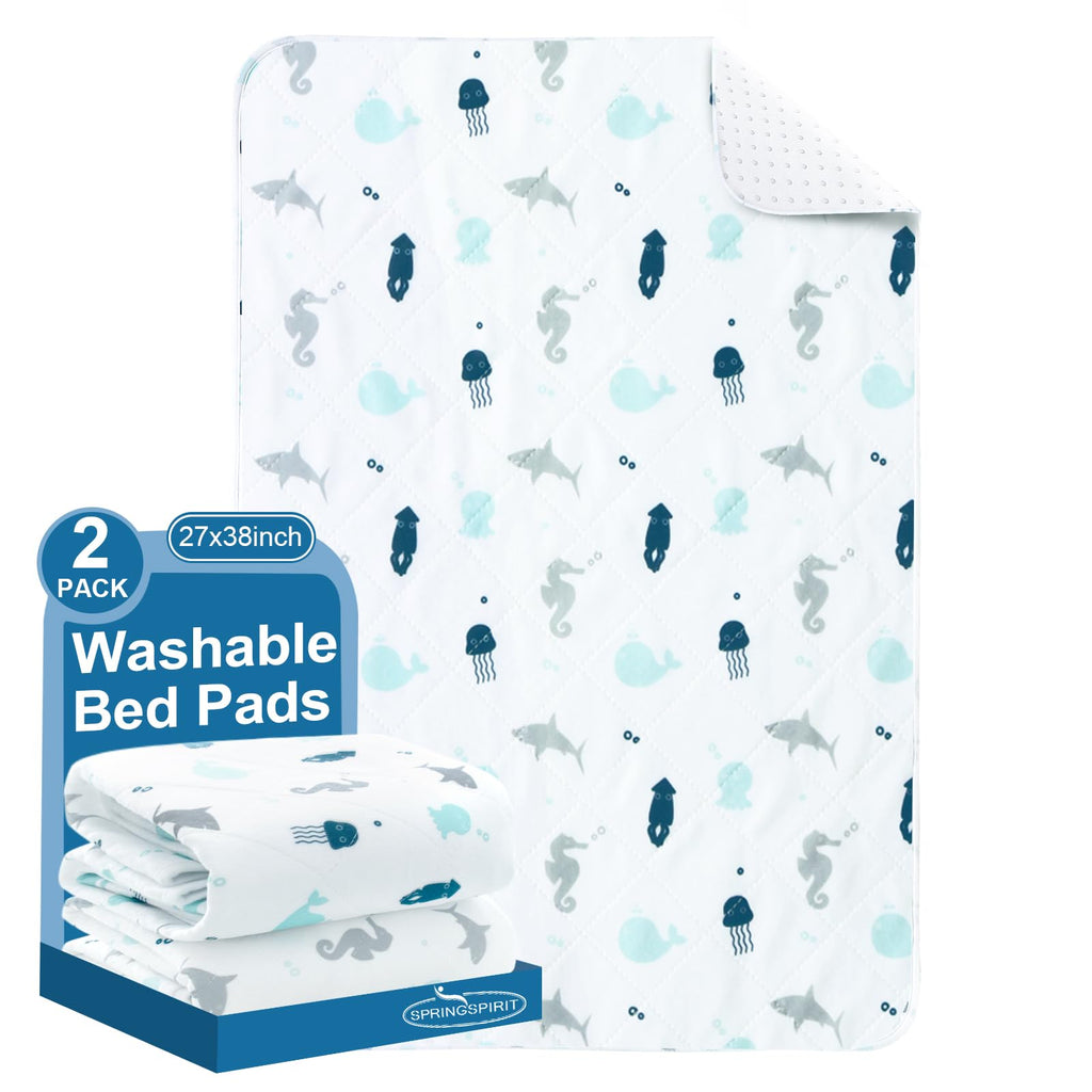Incontinence Bed Pads 2 Pack, Bed Pads Washable Waterproof, Pee Pads for Kids, Adults, Elderly, and Pets, Bed Wetting Pads for Twin and Toddler Beds, Reusable Puppy Pads, Non Slip and Easy to Change