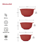 KitchenAid Universal Nesting Plastic Mixing Bowls, 2.5 quart, 3.5 quart, 4.5 quart, Non Slip Base with Easy Pour Spout to Reduce Mess, Dishwasher Safe, Set Of 3, Empire Red