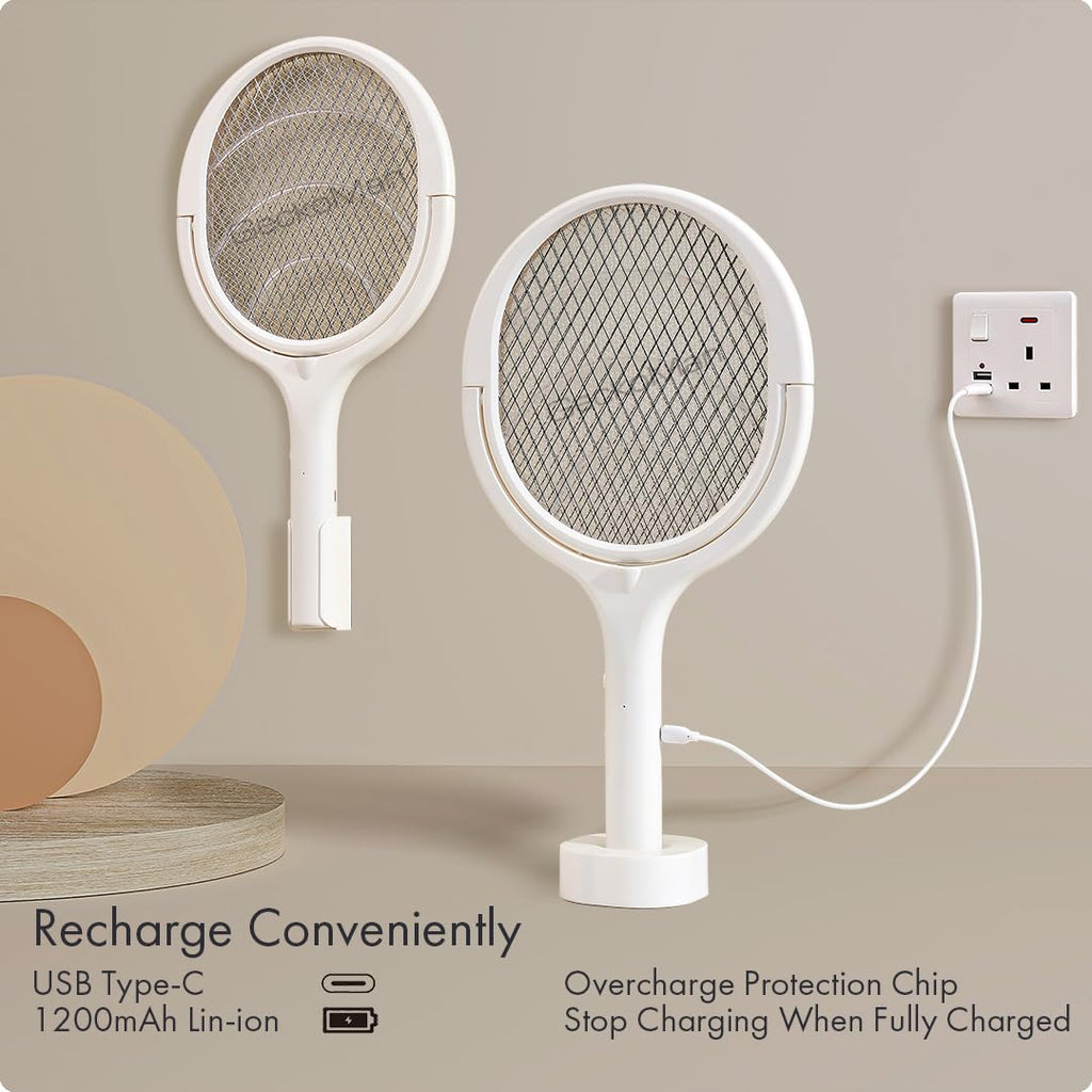 2-Pack GeckoMan Rotating Head Electric Fly Swatter Racket Rechargeable Bug Zapper Racket Bug Zapper Indoor Fly Zapper Mosquito Zapper Flies Killer for Indoors, with 2 Telescopic Extensions