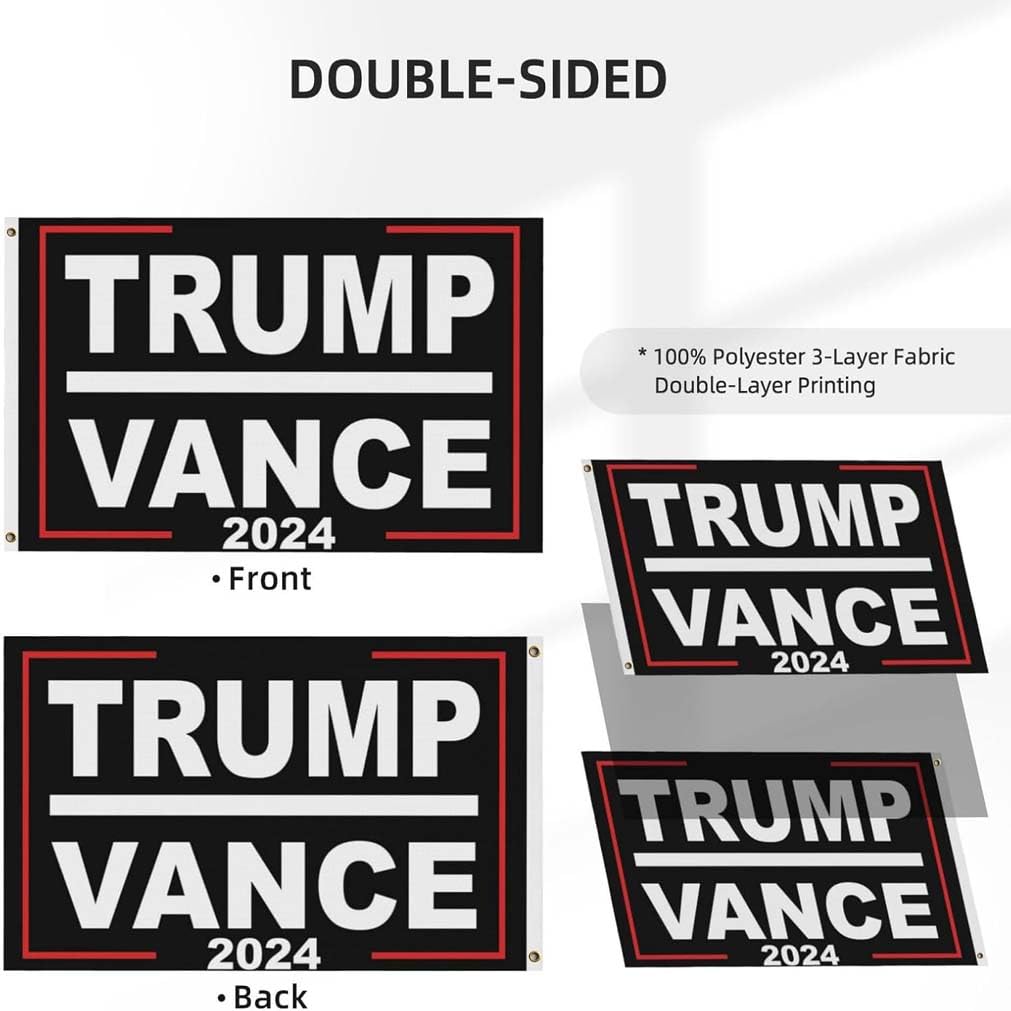 Trump Vance 2024 Flag 3x5 Donald Trump J.D. Vance 2024 America President Flags Made in USA Outdoor Double Sided 3 Ply Heavy Duty Banner with 2 Brass Grommets UV protection Fade Resistant for Indoor Outdoor Decor Gift