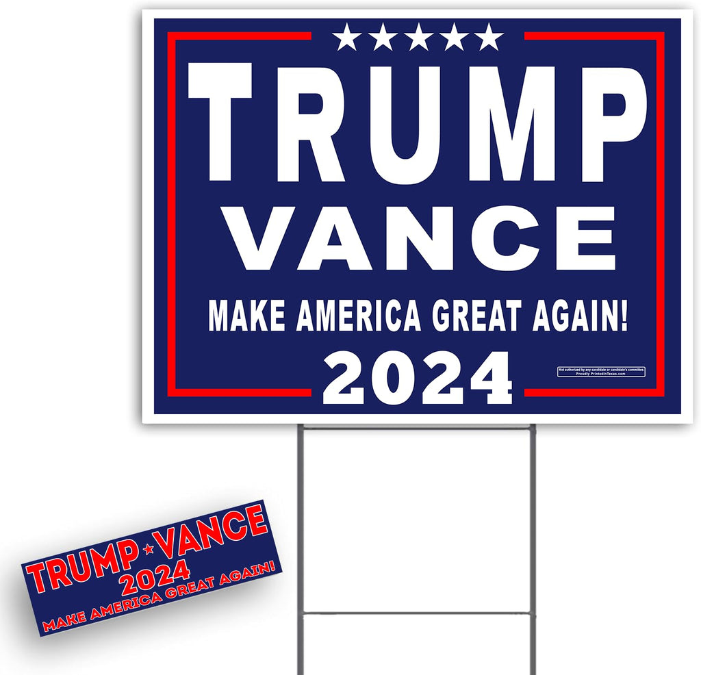 Donald Trump Vance Yard Signs MAGA 2024 with Metal Stand Made in America! (1, 24X18)