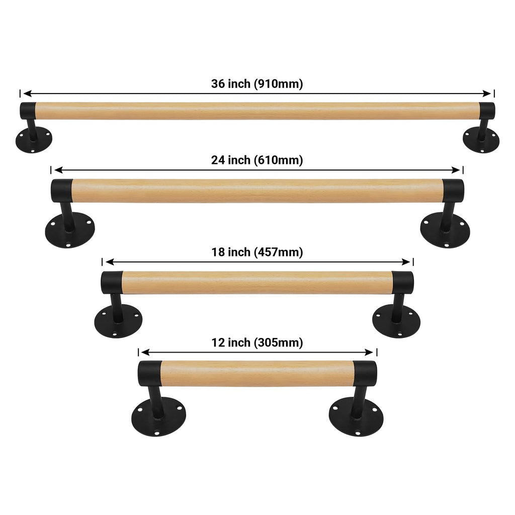 Purife 1ft Wood Handrail for Indoor Stairs, Wood Staircase Handrail W/s Black Sturdy Metal Brackets, Stair Banister Rrailing Wood Safety Grab Bar for Elderly & Kids