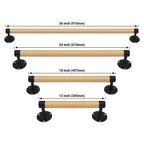 Purife 1ft Wood Handrail for Indoor Stairs, Wood Staircase Handrail W/s Black Sturdy Metal Brackets, Stair Banister Rrailing Wood Safety Grab Bar for Elderly & Kids