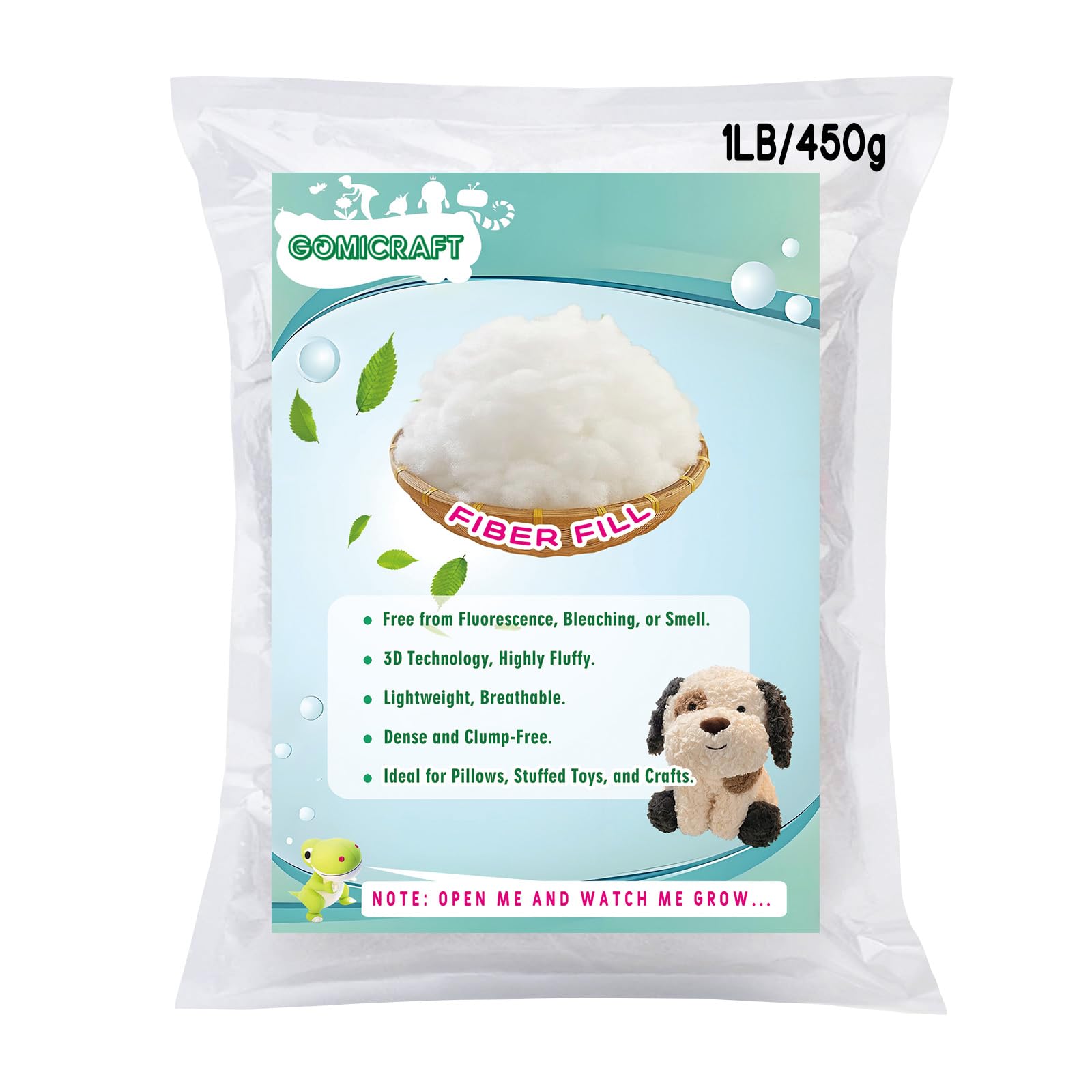 GOMICRAFT Fiberfill Stuffing for Crochet Animals, 1.0lb/450g for Crafts, Cushion and Clouds, Premium Quality Fiber Fill Pillow Stuffing Machine Washable Ployester.