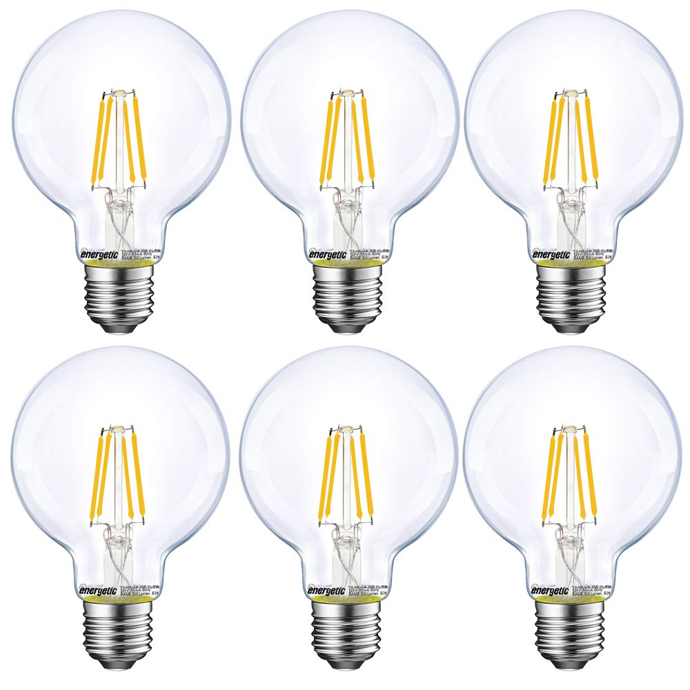 Dimmable LED Edison Light Bulb, G25 (G80) Globe Bulb, 60W Equivalent, 5000K Daylight, Christmas Light, E26 Standard Base, UL Listed, 6-Pack