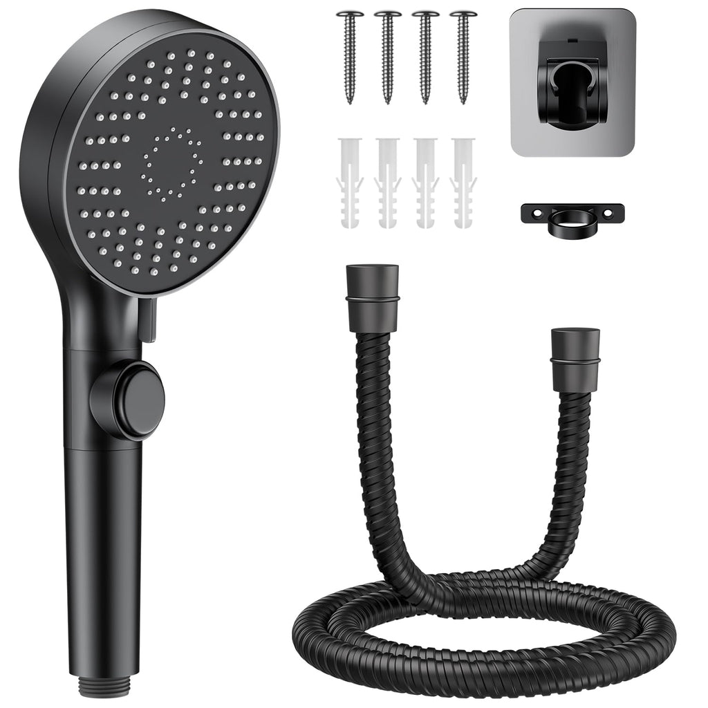 RV Shower Head with Stainless Steel Hose, 5 Mode High Pressure Shower Head with Handheld On Off Switch, Camper Shower Head Replacement for RV, Travel Trailer, Motorhome, RV Accessories Part, Black