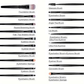 20-Piece Makeup Brush Set | Face & Eye Cosmetics Brushes for Blending, Contouring, Eyebrow, Lip, and More | Soft Synthetic Fiber Beauty Tools