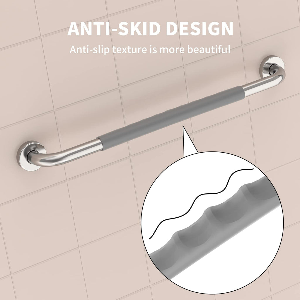 24 Inch Anti Slip Shower Grab Bar, Munzong Chrome Stainless Steel Bathroom Grab Bar w/Gray Rubber Grip, Bathroom Balance Bar,Safety Handrail Support,Handicap Elderly Senior Assist Bath Handle