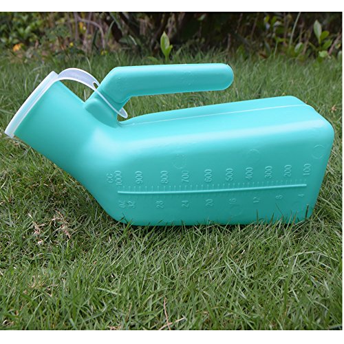 YUMSUM Thick Firm Male Urinal Urine Bottle with Replacement Lids 32oz./1000mL (Green,2 Pack)