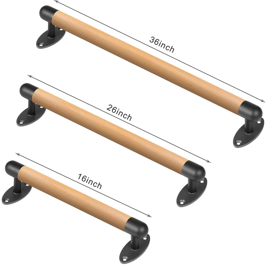 SELEWARE 36 Inch Wood Handrail Indoor Stairs Handrail Wall Mount Handrail w/Sturdy Metal Barckets, Barrier-Free Staircase Grab Bar for Elderly, 1.3 Inch Round