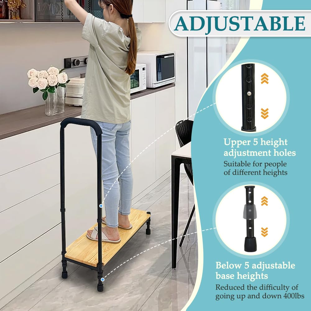 Bed Step Stool with Handle for Elderly Adults Medical Stepping Stool SUV Car Bariatric Handicap Seniors Safety Bedside Foot Step for High Beds with Adjustable Assist Handle Wide Platform