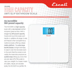 Escali High Capacity Anti-Slip Digital Bathroom Scale for Body Weight with Extra-High 562-lb Capacity, Batteries Included