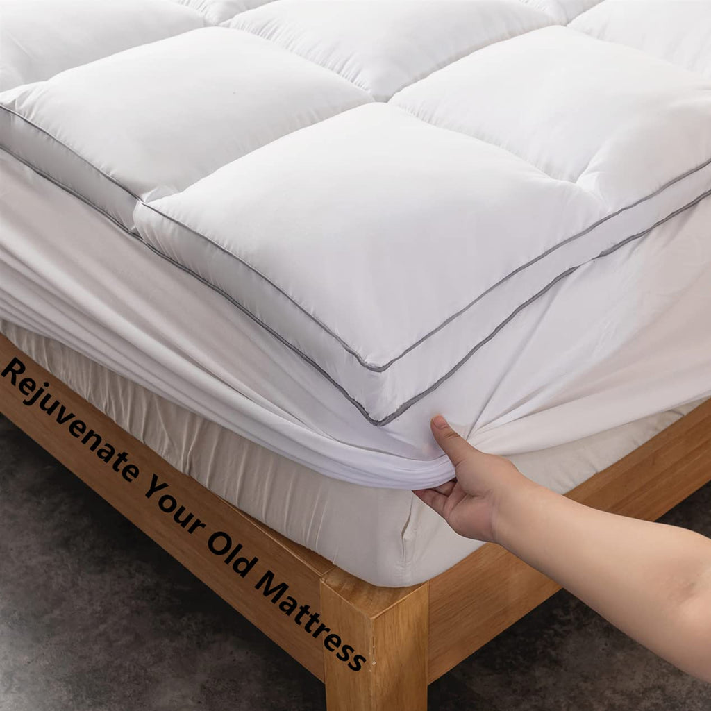 DROVAN Mattress Topper Queen Size - Extra Thick Mattress Pad Cover - Pillow Top Deep Pocket with Breathable 7D Spiral Fiber Filling Cooling Mattress Cover