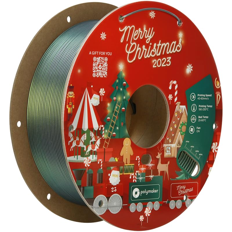 Polymaker PLA Filament 1.75mm Limited Edition 2023 Christmas Bundle, 3x1kg Silk PLA 3D Printer Filament, Print Some Christmas Gifts and Decorations (Velvet Red, Comet’s Green, Champagne Gold)