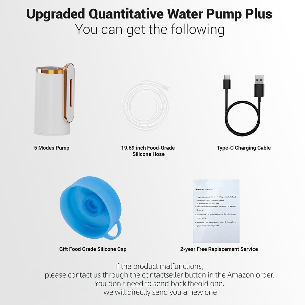 Myvision Water Dispenser for 5 Gallon Bottle, Portable USB Charging Electric Water Pump, Drinking Water Jug Pump for Home, Kitchen, Living Room, Office, Camping, Universal for 3-5 Gallon (Plus W)