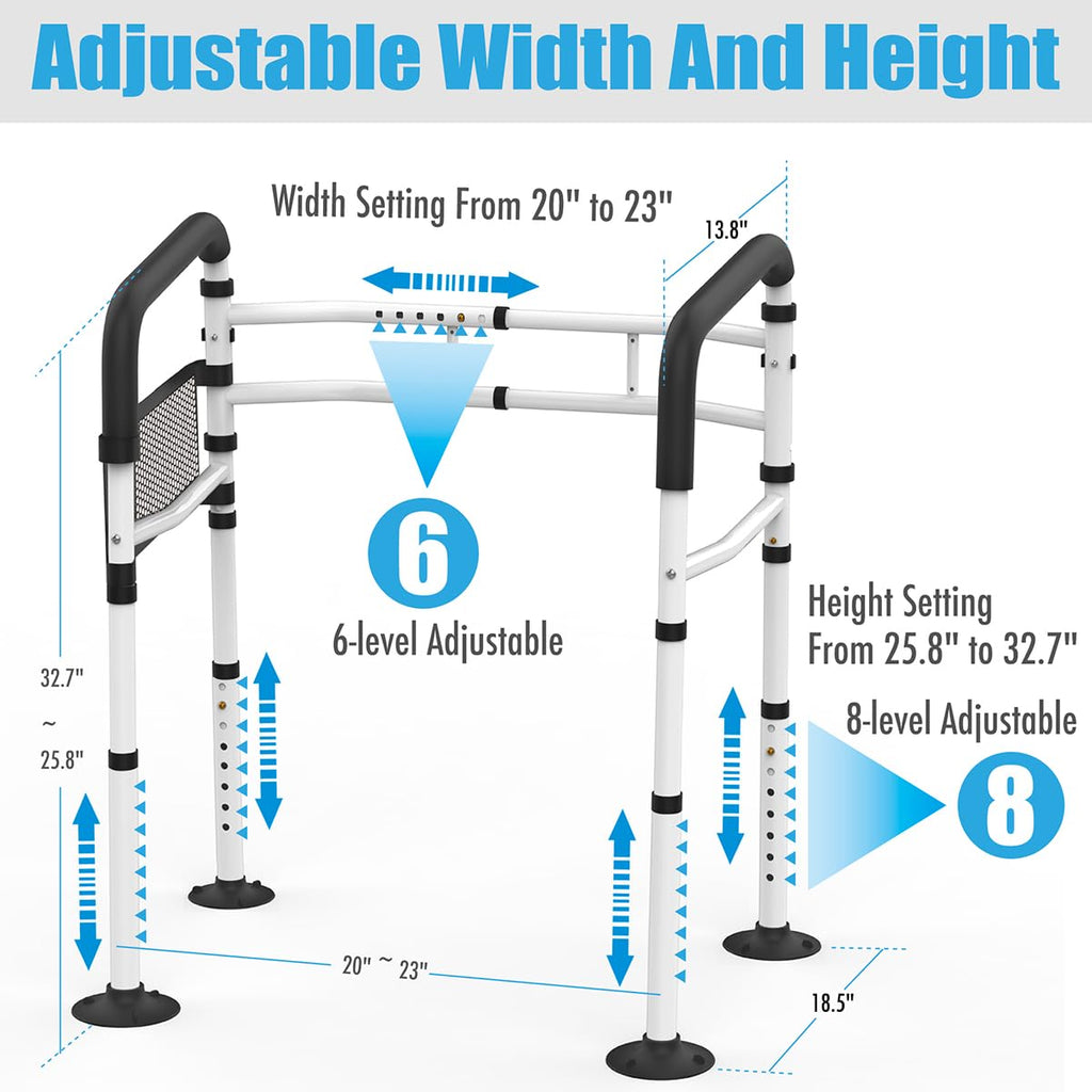Toilet Safety Rails Frame Support Rail Frames Handles Assist Grab Bars Seat Riser Assistance Lifts Stand Alone Foldable Handrails Aids with Arms for Elderly Disabled Seniors Fit Any Toilet