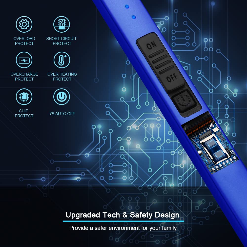 SUPRUS Electric Lighter Arc Windproof Flameless USB Lighter Rechargeable Lighter with Safety Lock for Candle BBQ Camping (Dark Blue)