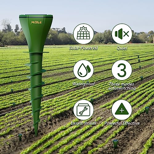 Meokui Mole Repellent Solar Powered Noiseless Deterrent Vibrating Stake, Outdoor Waterproof Mouse Repeller, Armadillo Insect Repellent, Gopher Stake to Repel Snakes, Groundhogs, for Yard Lawn (4 pack)