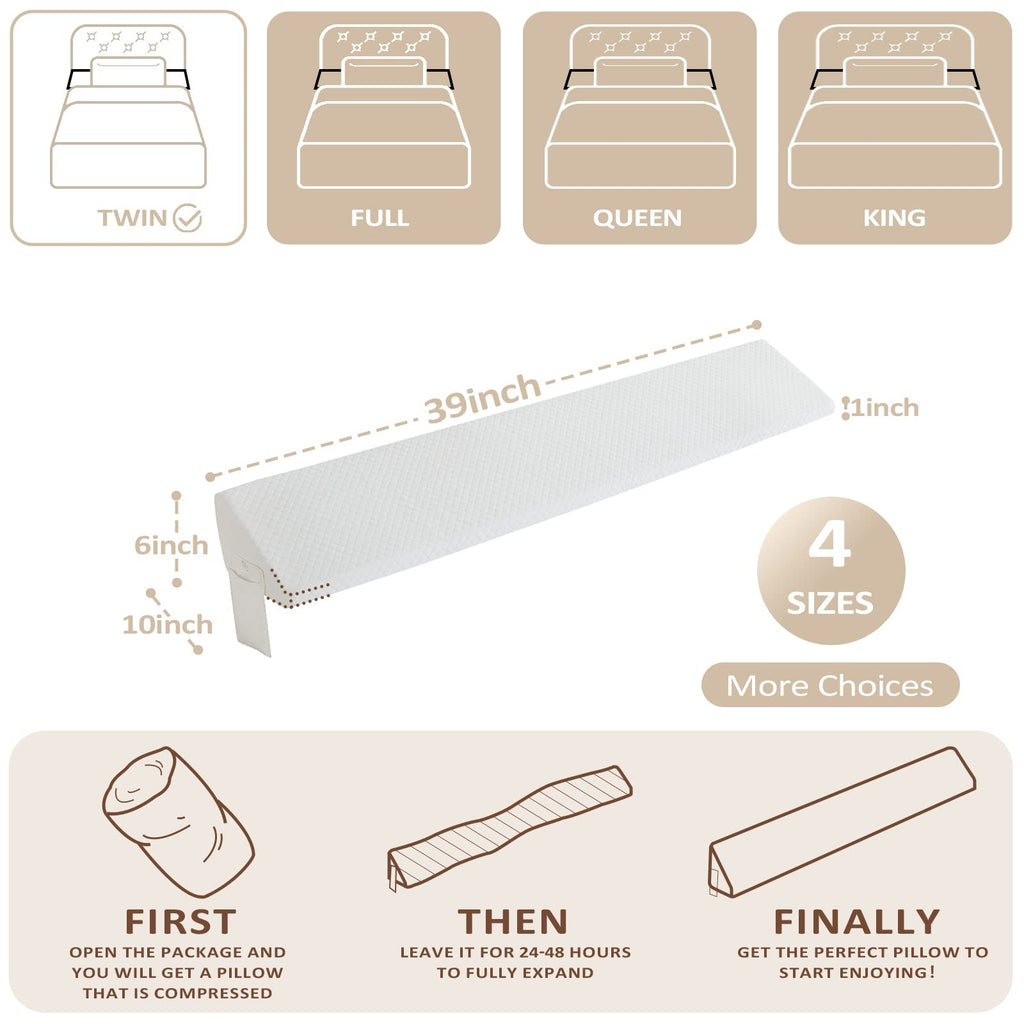 Homemate Twin Size（39"x10"x6"） Bed Wedge Pillow Stopper - Bed Gap Filler(0-8") - Headboard Pillow - Triangle Bloster Pillow Wedges - White