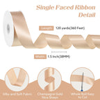 Champagne Gold Satin Ribbon 120 Yards 1-1/2 Inch Gold Ribbon Stocking Stuffers for Gift Wrapping Fall Decor Flower Bouquet Wedding Invitation Party Christmas Decorations