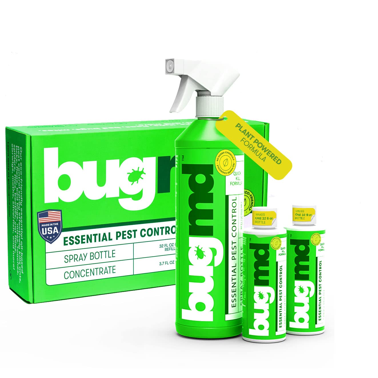 BugMD Starter Kit - Essential Oil Pest Concentrate (2 Pack), Plant-Powered Bug Spray Quick Kills Flies, Ants, Fleas, Ticks, Roaches, Mosquitoes and More