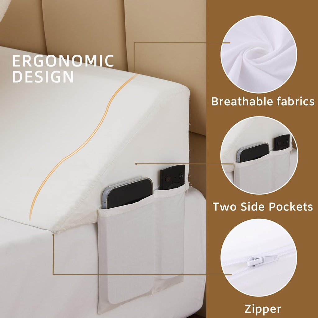 Bedluxe Queen Bed Wedge Pillow for Headboard, Wedge Pillow Headboard, Pillow Wedge for Headboard Gap, Bed Gap Filler Queen - Fill The Gap (0-7") Between Headboard and Mattress (White, 60"x10"x6")