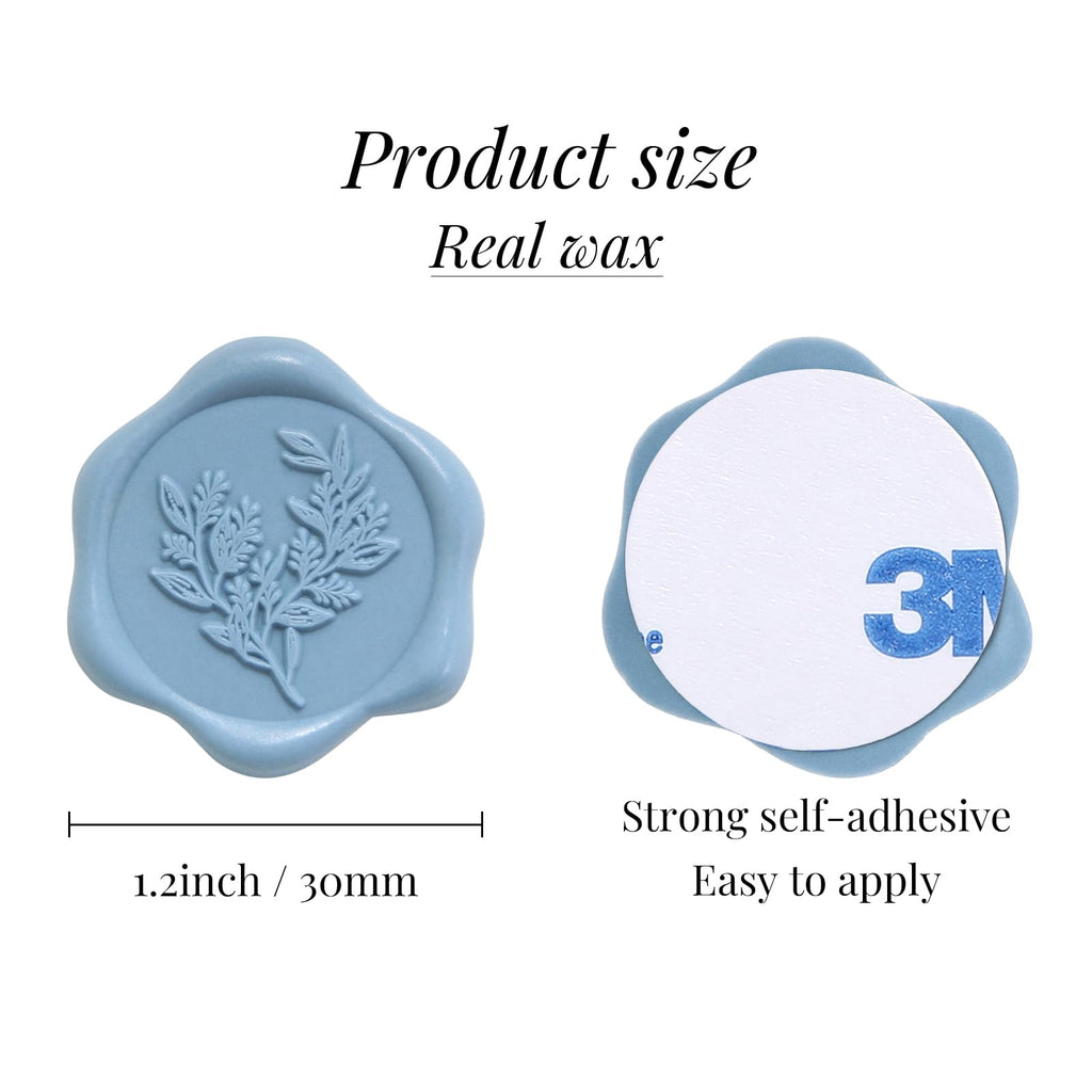 UNIQOOO Wax Seal Stickers - Eucalyptus Wedding Invitation Envelope Seal Stickers, 50 Pcs Self- Adhesive Dusty Blue Stickers, Perfect for Invitation, Christmas, Gift Wrapping